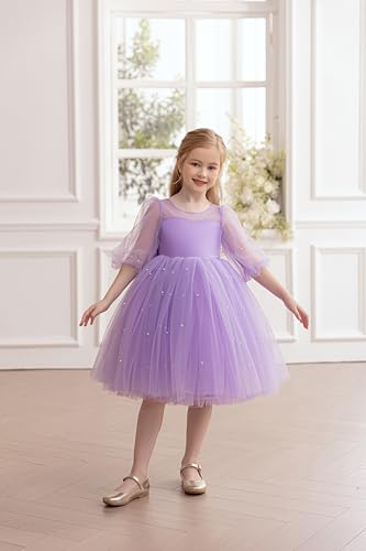 Girls Dress Contrast Mesh Puff Half Sleeve A Line Homecoming Formal Party Dress 4-8 Years4