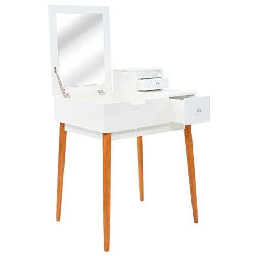 Teenpull Tocador con espejo plegable, tablero DM blanco, ideal para dormitorio, diseño moderno, almacenamiento práctico, 60 x 50 x 86 cm