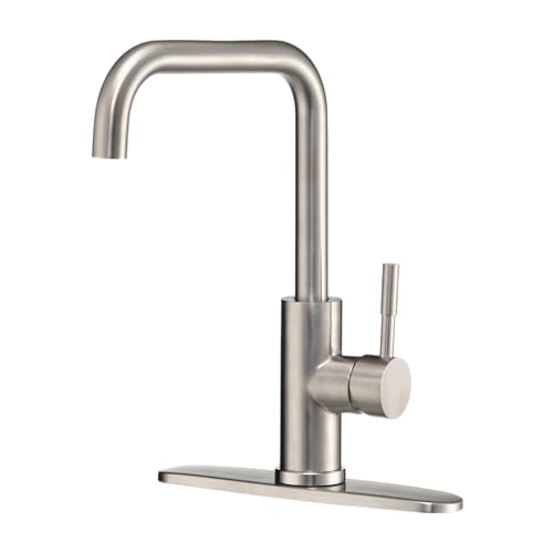 Image of Dura Faucet DF-MK533LK-SN RV Squared-Arc Kitchen Faucet (Satin Nickel) | RV squared-arc single-handle kitchen faucet for campers and trailers. Brushed Satin Nickel finish. Easy DIY install.