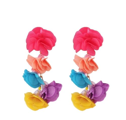 Fdeety Orecchini Pendenti Floreali Colorati In Tessuto Leggero Per Donna Set Di 2 Orecchini Con Fiori Multicolori Accessori Moda Estiva...