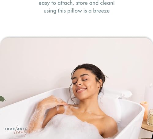 TranquilBeauty Bath Pillow | Bath Pillows For Head And Neck Waterproof With Suction Cups | Non-Slip Premium Bath Cushion Ergonomic Headrest & Back Support With Gift Box | Bathing Accessories