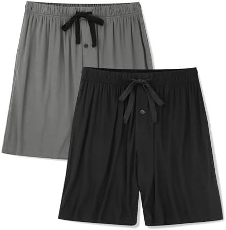 BAMBOO COOL Men's Pajama Bottoms Sleep Shorts Soft Comfy Breathable Lounge Short Pajama Pants with Pockets 2 Pack