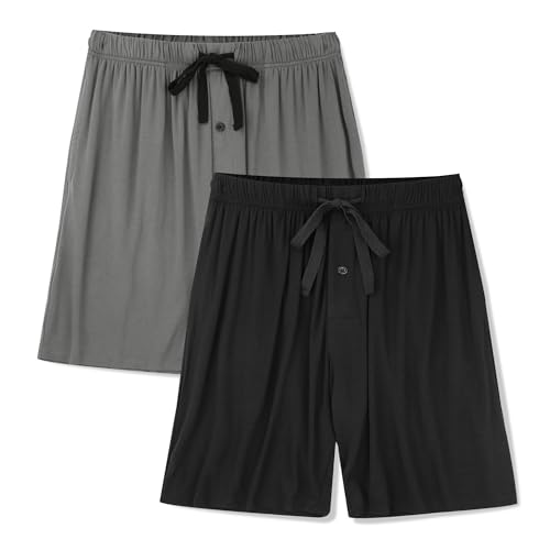 BAMBOO COOL Men's Pajama Bottoms Soft Comfy Breathable Lightweight Sleepwear Lounge Pajamas Shorts with pockets 2 Pack