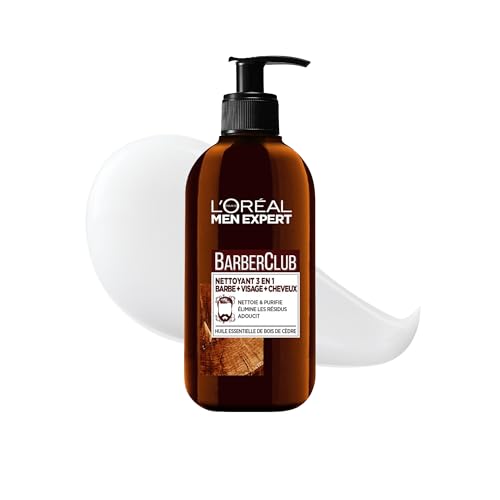 L'Oréal Men Expert BarberClub - Nettoyant 3 en 1 Barbe + Visage + Cheveux Homme - Usage Quotidien - À l'Huile Essentielle de Bois de Cèdre - Tous Types de...