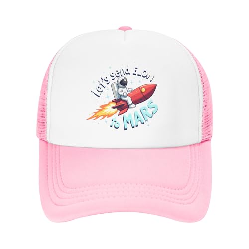 Let's Send Elon to Mars Trucker Hats Anti Elon Musk Baseball Cap for Kids Boys Girls Snapback Mesh Back Adjustable Caps - Pink
