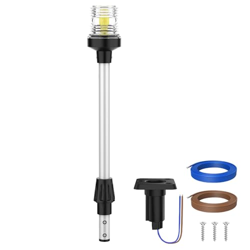 Obcursco Boat Stern Lights 13 Inch 3NM 360 LED Anchor Light with Base IP67 Waterproof 12V Navigation Lighting for Pontoon Yacht Bass and Fishing Boats