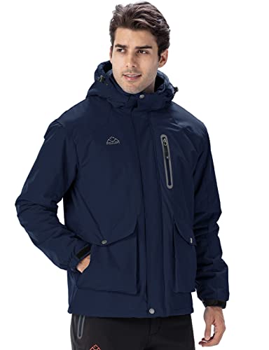Rdruko Men's Waterproof Ski Jacket Warm Winter Snow Coat Mountain Hooded Outerwear(Navy, CA L) - Image 3
