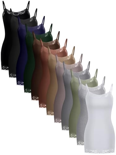 Image of SATINIOR 3 Pcs Women Long Camisoles Lace Tank Tops Neck Cami Adjustable Spaghetti Strap Trim Lace Tank Top for Women Wearing