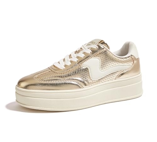 LUCKY STEP Women's Platform Fashion Sneakers Thick Sole Suede Genuine