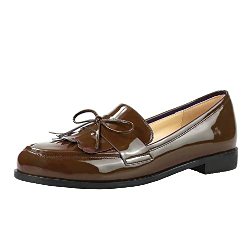 Image of LEMUTISME Women Tassel Bow Penny Loafers Slip On Low Flat Heel Dress Shoes