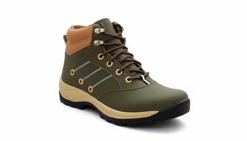 Image of Hiking Boots, Black and Tan, Lace-Up High Ankle, Metal Eyelets, Rugged Outdoor Footwear