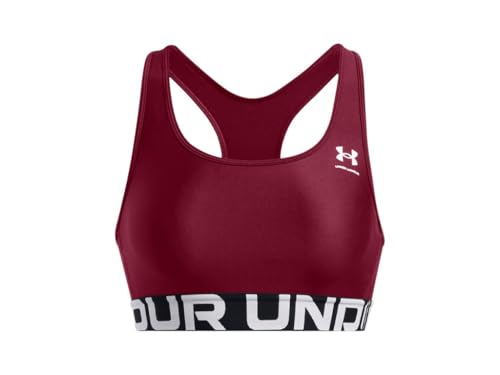Image of Under Armour Womens HeatGear Armour Mid Branded Sports Bra - Superior Comfort and Support MD Cardinal-White