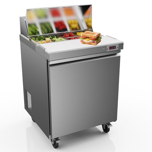 Image of 29 inch W Sandwich Salad Prep Table Refrigerator Commercial Refrigerator with 8 Pans Stainless Steel Fan Cooling Kitchen Equipment