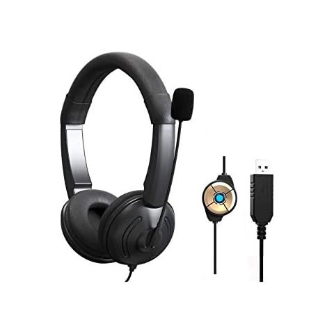 USB Headset with Microphone, Computer Headphone with Mic& Audio Controls for Laptop PC, Wired Headset for Call Center/Office/Conference Calls/Online Course Chat Cover