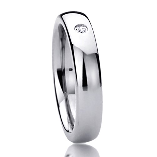 Free Engraving Personalized Stainless Steel Wedding Band Ring 4MM Single CZ Accented Domed Classy Ring3