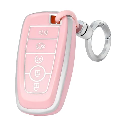 Protection de clé Ford en TPU souple rose, étui haut de gamme 5 boutons