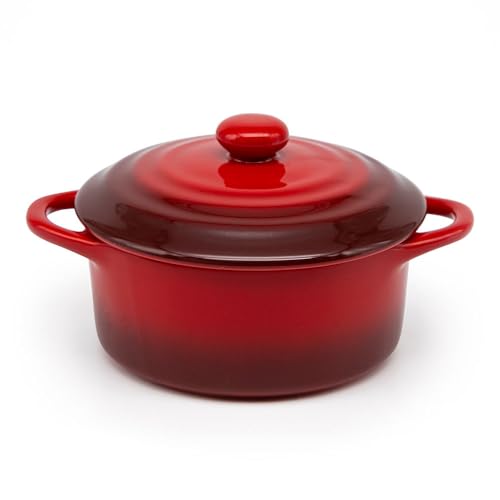 Kook Ceramic Mini Cocotte Set - Crimson Ombre (Set of 4, 12 oz)