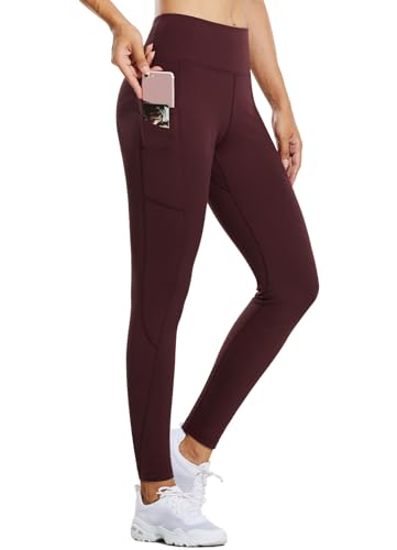 baleaf Winter Leggings for Women Fleece Lined Tights Waterproof Thermal Hiking Pants Warm Skiing Running Yoga Travel Gear Red Wine M