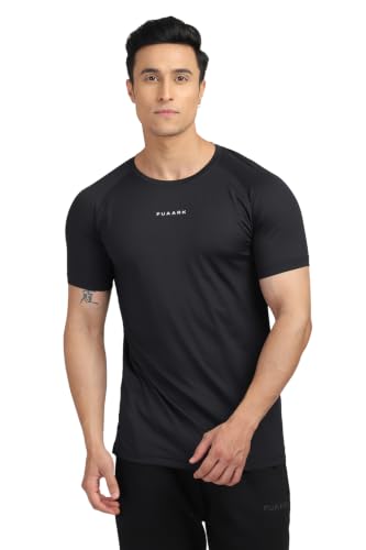 Image of FUAARK Sleek Round Neck Half Sleeves Slim Fit Active Wear Sports and Gym Tshirt for Men (Black, XXL)