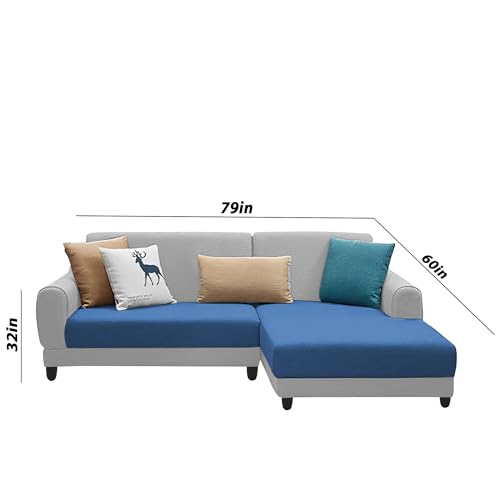 Image of Kraven RHS 4 Seater L Shape Sofa Set for Living Room (Blue Grey Fabric) Premium Fabric Sofa