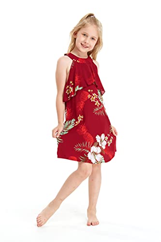 Image of Matchable Family Hawaiian Luau Men Women Girl Boy Clothes in Pineapple Garden Burgundy