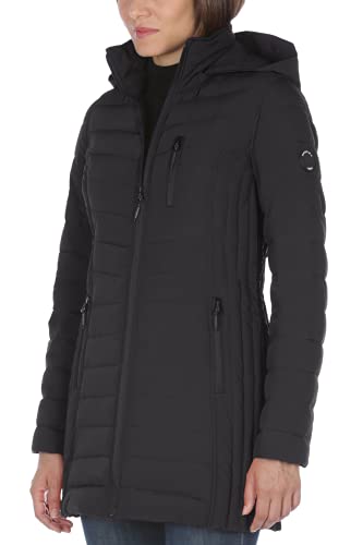 Nautica Women's 3/4 Midweight Stretch Puffer Jacket With Hood, Black, X-Large #TOP2