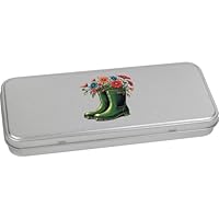 Azeeda 'Green Wellies With Flowers' Metal Hinged Stationery Tin/Storage Box (TT00256828)
