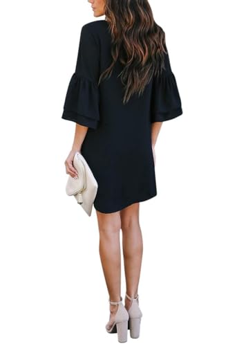 BELONGSCI Women's 2025 Summer Dress Sweet & Cute V-Neck Bell Sleeve Mini Shift Dress, Perfect for Wedding or Graduation