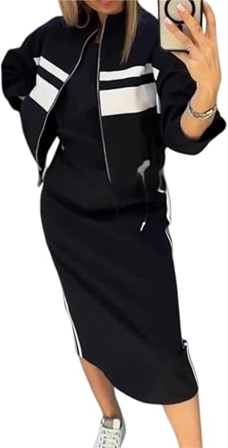 Square Neck Sleeveless Bodycon Midi Dress and Bomber Jackets Set