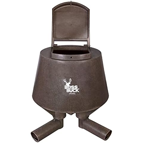 Boss Buck Hunting Durable Lightweight Plastic Windproof Waterproof Gravity Feed Deer Post Feeder with 4 Removable Tubes and Lid, 200 LB Cover