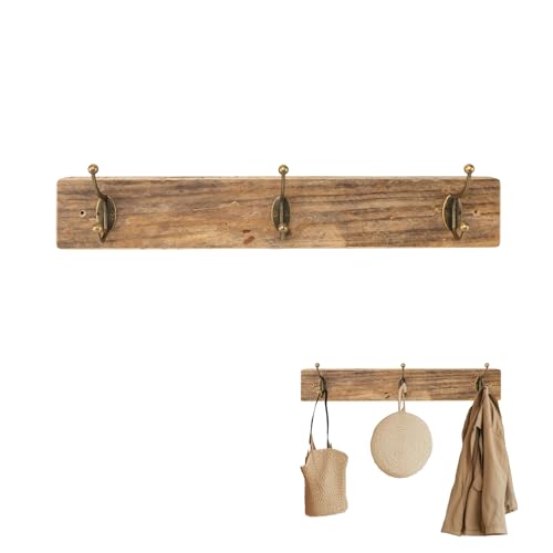 LIN HOME XZ-22234-2 Perchero Pared de Madera Rústico con 3 Ganchos Metálicos Vintage - Colgador Decorativo para Entrada, Dormitorio, Baño para Abrigos, Sombrero, Toallas