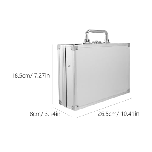 Image of Housoutil Aluminum Briefcase with Lock, Metal Silver Briefcase, Handheld Aluminum Storage Box, Toolbox Case with Handle for Travel Luggage Cash Storage Parts and Medications
