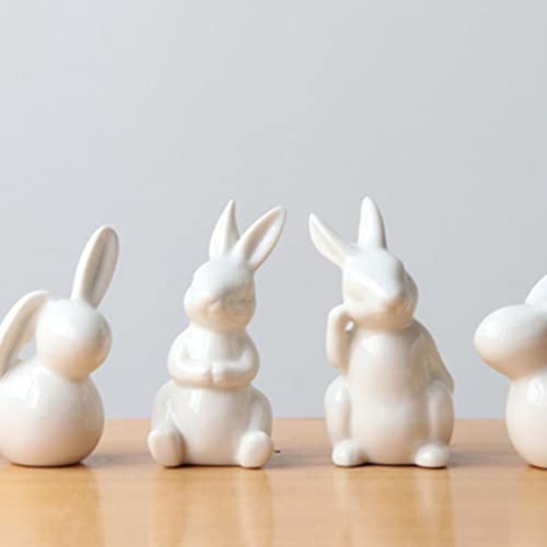 Happyyami Ceramic Rabbit Ornaments 3Pcs Mini White Bunny Figurines for Home Decoration Easter Tabletop Accents - Image 3