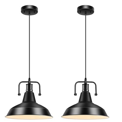 MgLoyht 2PCS Pendant Light for Kitchen Island, Black Pendant Lights Fixtures with Metal Shade,...