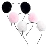 Couleur : noir/blanc/rose. Lot de 3 bandeaux moelleux avec oreilles de panda, boules à pompons pour cheveux, accessoires pour cheveux, vacances, cosplay, fête, costume