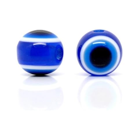 HOUSWEETY 100PCs Dark Blue Evil Eye Stripe Round Resin Beads 10mm -Jewellery Making Findings,DIY Crafts Cover