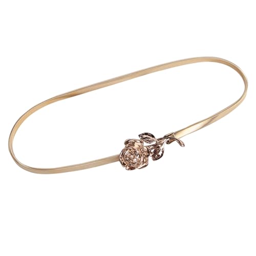 Metal Elastic Thin Belt Decoration Dress All-Match Waist Belt with Rose Flower Matching Skirt Waist Chain for Women