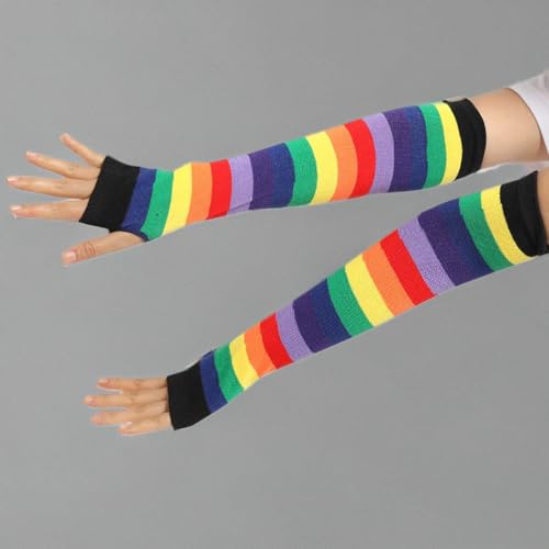 Image of YELAIVP Over Knee Rainbow Thigh High Socks Gloves Set Cosplay Accessories Arm Leg Warmers for Girls