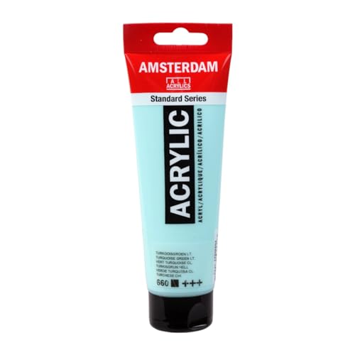 Amsterdam Pintura acrílica Standard Series Verde turquesa claro 660, 120 ml, opaca, pigmentos resistentes a la luz, viscosidad media, acabado satinado, aglutinante 100% resina acrílica