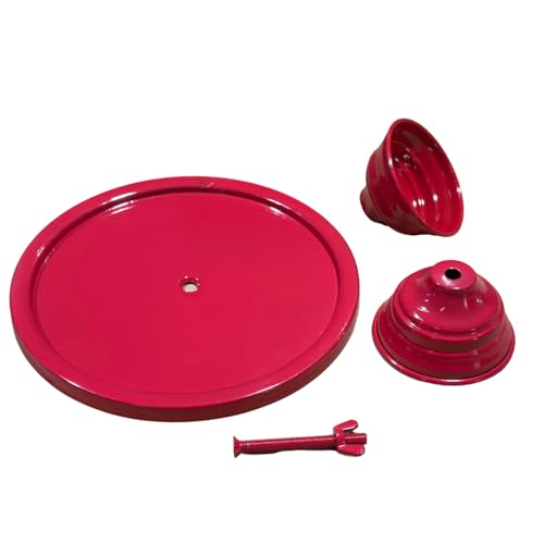 Image of Red Metal Cake Stand Pedestal | Round Non-Revolving Dessert Display | 9 inch Diameter Top | Birthday, Wedding & Party Cake Holder