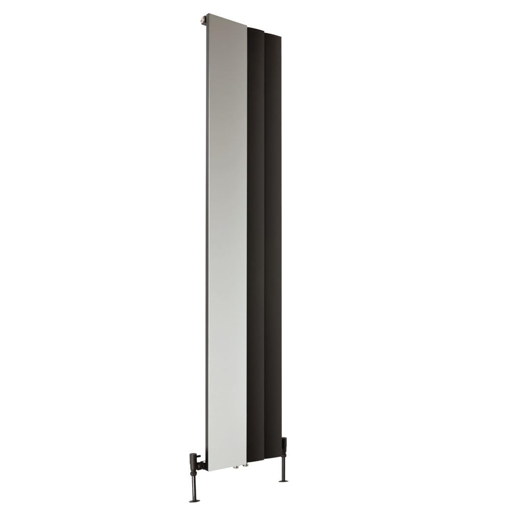 Milano Aris Black Vertical Single Stepped Panel Aluminium Radiator Integral Mirror - 1800mm x 375mm