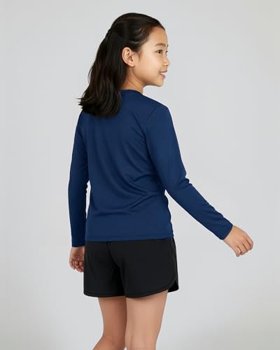 Image of Real Essentials 4 Pack: Girls' Dry-Fit Long Sleeve Crew Neck T-Shirt - Athletic Activewear Soccer Top for Teens Kids Youth