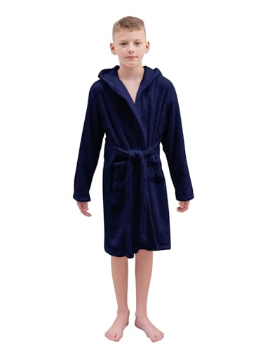 Umeyda Boys Girls Robes, Soft Fuzzy Fleece Hooded Bathrobes with Belt and Pockets for Kids, 1-18 Year2