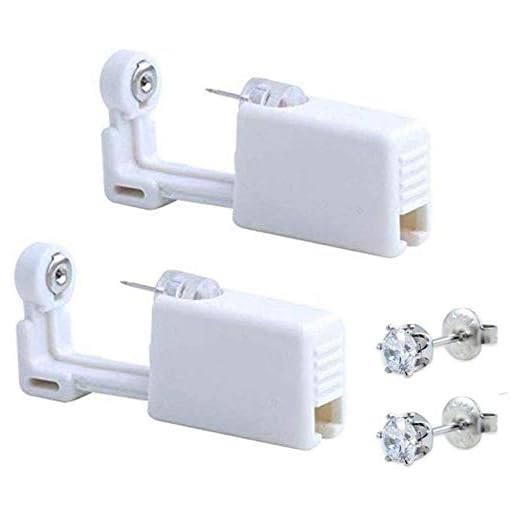 2 Pack Self Ear Piercing Gun Earring Disposable Piercing Kit No Pain Easy Use Ear Piercing Gun Kit Tool with Stud (White)