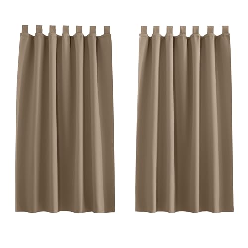PONY DANCE Modern Kitchen Tab-Top Curtains, Set of 2, H 145 x W 140 cm, Cappuccino, Mocha, W 55" x L 57" (2 Panels) - Image 2