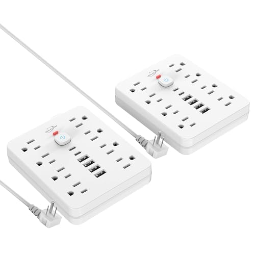JouleLoom Power Strip Surge Protector with 8 Outlets, 4 USB and 2 USB C Ports, 5 Ft Extension Cord, Flat Plug, Wall Mount, Overload Protection Desk USB Charging Station for Home, Office