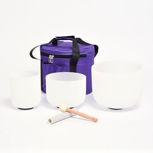 TREEITORY Chakra Tuned Set of 3 Crystal Singing Bowls 6-10 inch w...