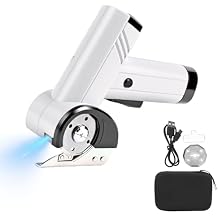 Pomya Cordless Electric Scissors with LED Display, Battery Powered Handheld Cutter for Carpet Cardboard Leather Plastic, 350g Lightweight White