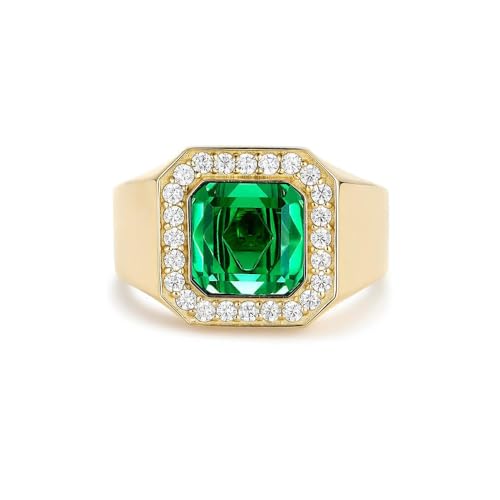 Emerald Men's Ring Sterling Silver 10K 14K 18K Real Gold Customized Green Gemstone Ring for Men Boyfriend Husband Engagement Wedding Anniversary Size 4-164