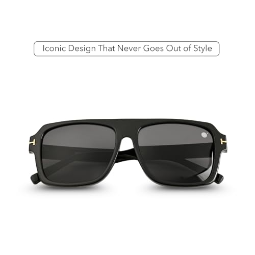 Image of MOONX Deepshift S1 UV Protected Square Sunglasses for Men & Women | Black PC Frame | Black Lens | Stylish Unisex Eyewear for Driving, Travel & Casual Outings
